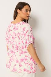 YOURS Plus Size Pink Floral Bardot Top | Yours Clothing 2