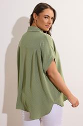 EVANS Plus Size Khaki Green Grown-On Sleeve Blouse | Evans 2