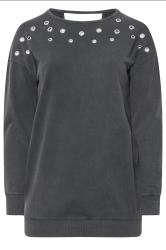 YOURS Plus Size Grey Acid Wash Eyelet Sweatshirt | Yours Clothing 5