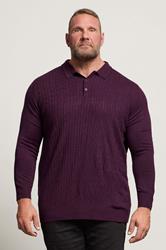 BadRhino Big & Tall Plum Purple Cable Knit Polo Shirt | BadRhino 3