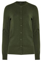 LTS Tall Dark Olive Green Crew Neck Button Cardigan | Long Tall Sally 5