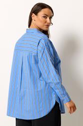 YOURS Plus Size Blue Stripe Button Through Shirt | Yours Clothing 2