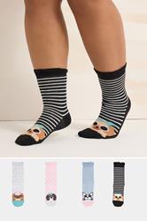 YOURSET 4 PACK Plus Size Black & Blue Dog Print Ankle Socks | Yours Clothing 1