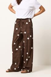 PixieGirl Petite Women's Chocolate Brown Polka Dot Wide Leg Trousers | PixieGirl  2