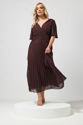 YOURS LONDON Plus Size Chocolate Brown Metallic Dobby Wrap Dress | Yours Clothing 3