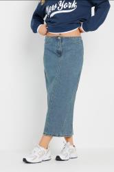 PixieGirl Petite Women's Light Blue Denim Seam Midi Skirt | PixieGirl 2