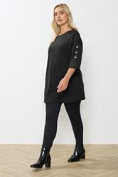 YOURS Plus Size Black Soft Touch Button Top | Yours Clothing 1