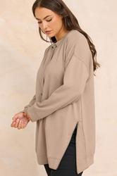 EVANS Plus Size Natural Brown Luxe Zip Detail Sweatshirt | Evans  3