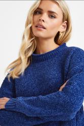 PixieGirl Petite Women's Royal Blue Chenille High Neck Jumper | PixieGirl  4