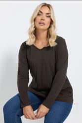 YOURS Plus Size Dark Brown Essential Long Sleeve V-Neck T-Shirt | Yours Clothing 3