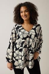 EVANS Plus Size Black Contrast Floral Jersey Crepe Top | Evans 1