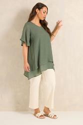 EVANS Plus Size Khaki Green Double Layer Top | Evans 2