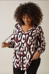 EVANS Plus Size Burgundy Red Animal Print Crepe Tie Neck Blouse | Evans 1