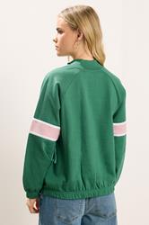 PixieGirl Petite Women's Green Stripe Quarter Zip Sweatshirt | PixieGirl 2