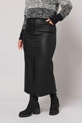 YOURS Plus Size Black Coated Split Hem Midaxi Skirt | Yours Clothing 3