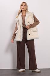 YOURS Plus Size Ivory White Shaggy Faux Fur Gilet | Yours Clothing 3