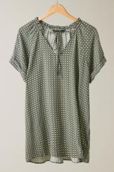 EVANS Curve Grey Dot Print Tie Neck Blouse