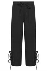 PixieGirl Petite Black Tie Cotton Cheesecloth Wide Leg Trousers