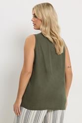 YOURS Plus Size Khaki Green Linen Waistcoat | Yours Clothing 4