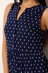 M&Co Petite Navy Blue Dobby Sleeveless Tiered Midi Dress | M&Co 5