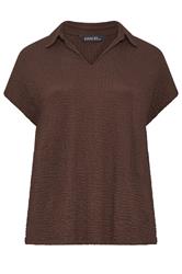EVANS Curve Chocolate Brown Crinkle Short Sleeve Top