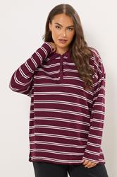 YOURS Plus Size Red Stripe Waffle Rugby Collar Top | Yours Clothing 1
