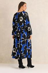 EVANS Plus Size Blue Floral Tie Neck Maxi Dress | Evans 2