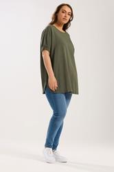 YOURS Plus Size Khaki Green Linen Boxy T-Shirt | Yours Clothing 1