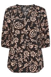 EVANS Plus Size Black Floral Notch Neck Blouse | Evans 5