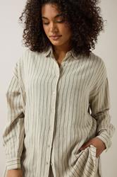 EVANS Curve Set Natural Brown Stripe Shirt & Trouser | Evans 6
