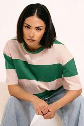 PixieGirl Petite Women's Green & Pink Striped Cotton Boxy T-Shirt | PixieGirl 4