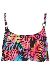 YOURS Plus Size Black Tropical Print Frill Bikini Top | Yours Clothing 8