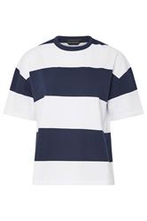 PixieGirl Petite Navy Blue Striped Cotton Boxy T-Shirt