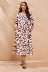 EVANS Plus Size Natural Brown Abstract Floral Cotton Dress | Evans 1