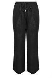 YOURS Curve Black Wide Leg Linen Trousers