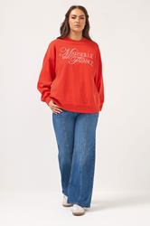 YOURS Plus Size Red Embroidered 'Marseille France' Sweatshirt | Yours Clothing 2