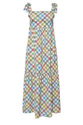 PixieGirl Petite Women's Red Gingham Tie Shoulder Maxi Dress | PixieGirl 5