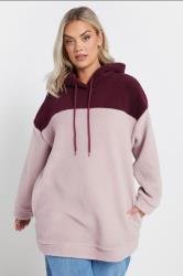 YOURS Plus Size Pink Colour Block Teddy Fleece Hoodie | Yours Clothing 3