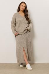 EVANS Plus Size Natural Brown Knitted V-Neck Jumper | Evans  2