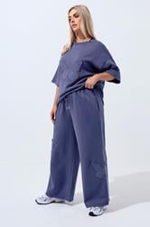 LIMITED COLLECTION Plus Size Navy Blue Embroidered Butterfly Wide Leg Joggers | Yours Clothing 3