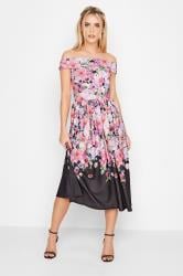 PixieGirl Black Floral Border Bardot Dress | PixieGirl 3