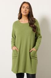 EVANS Plus Size Green Front Pocket Tunic Jumper | Evans  1