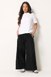 PxieGirl Petite Women's Black Side Stripe Linen Wide Leg Trousers | PixieGirl 3