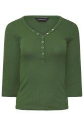 PixieGirl Petite Women's 2 PACK Black & Khaki Green Button Henley Tops | PixieGirl 8