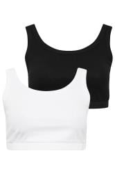 YOURSET 2 PACK Plus Size Black & White Ribbed Crop Tops | Yours Clothing  4