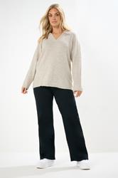 YOURS Plus Size Natural Brown Collared Knitted Jumper | Yours Clothing 4