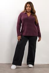 YOURS Plus Size Burgundy Red Collared Knitted Jumper | Yours Clothing 2