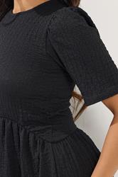 PixieGirl Petite Women's Black Textured Short Sleeve Midi Dress | PixieGirl 4
