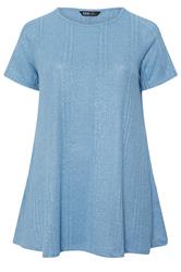 YOURS Curve Blue Soft Touch Ribbed Swing T-Shirt