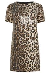 PixieGirl Petite Women's Brown Animal Sequin T-Shirt Mini Dress | PixieGirl 6
